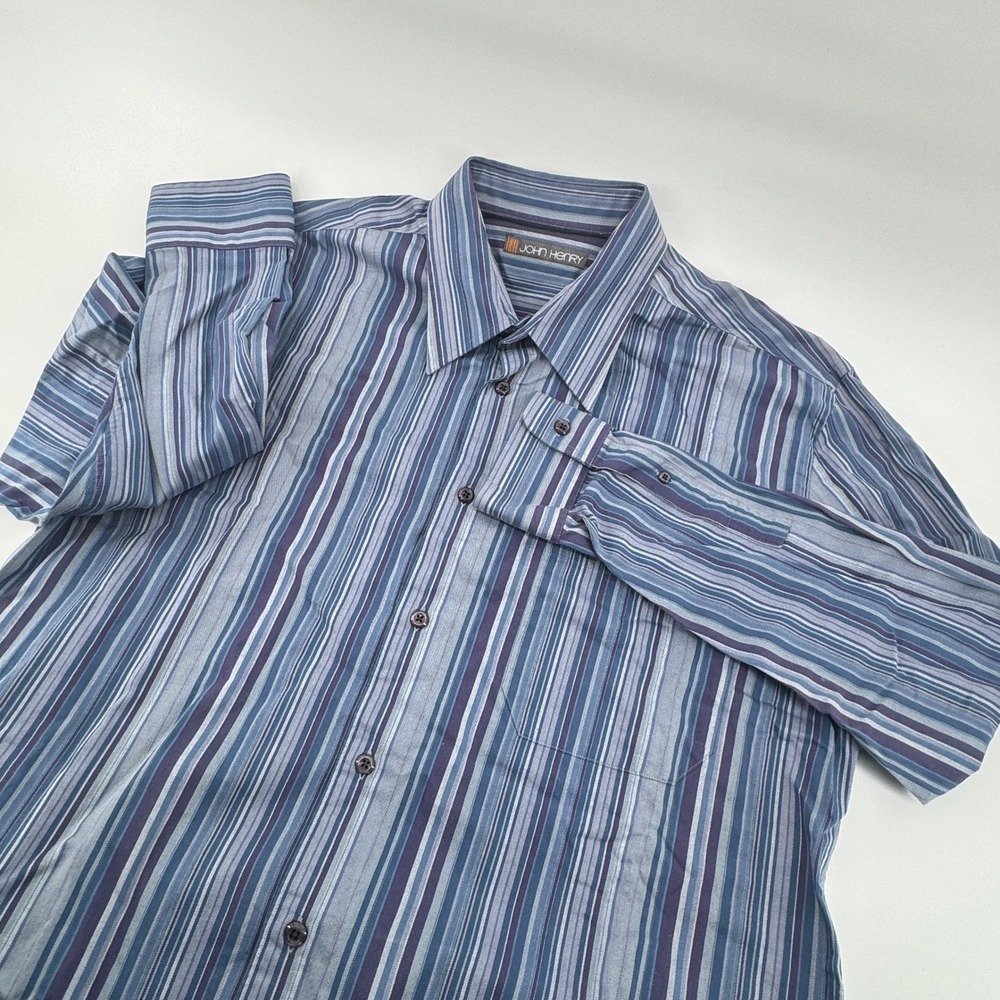 John Henry Mens Striped Long‎ Sleeve Button Down Shirt Size L